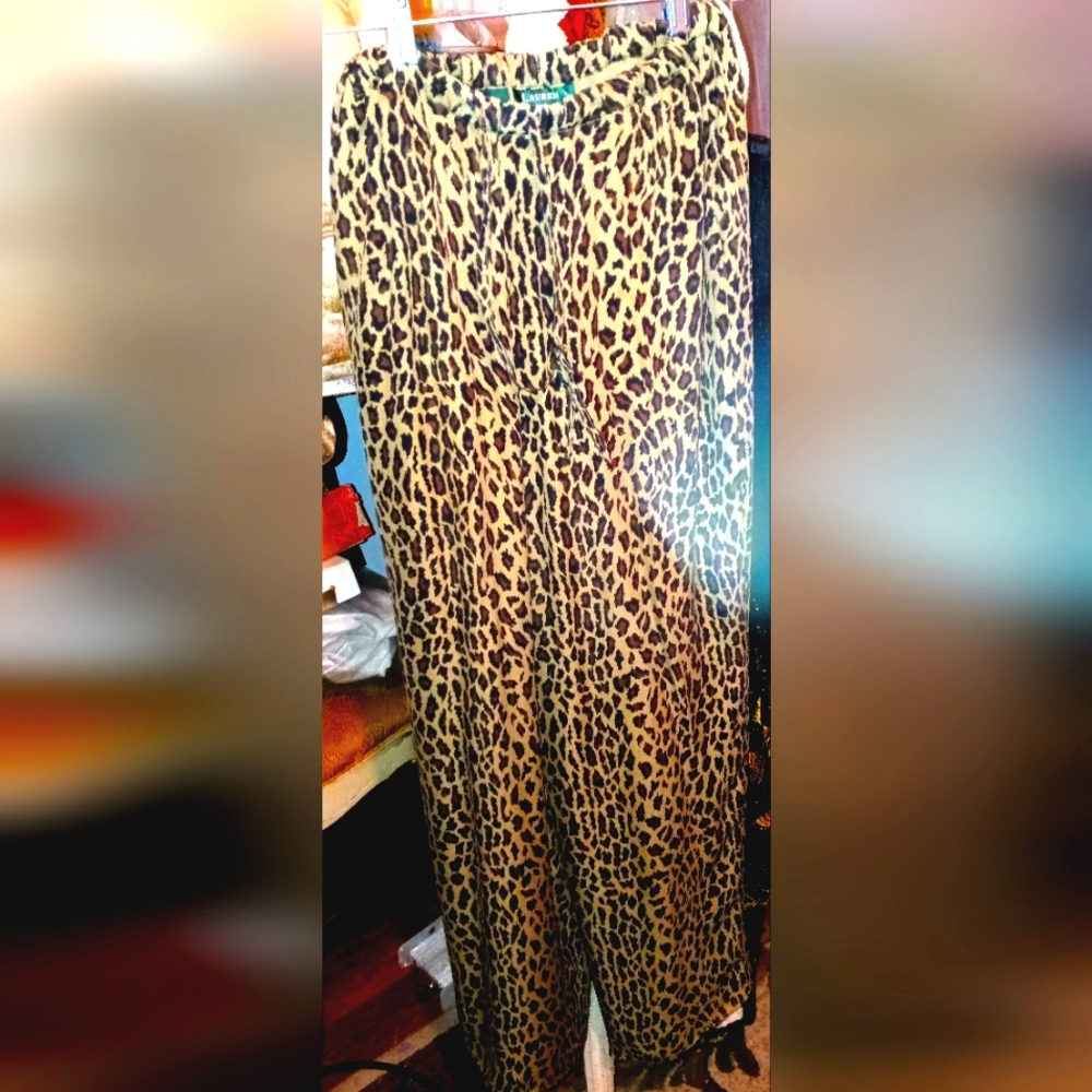 RALPH  LAUREN  NEW SILK  LEOPARD PANTS